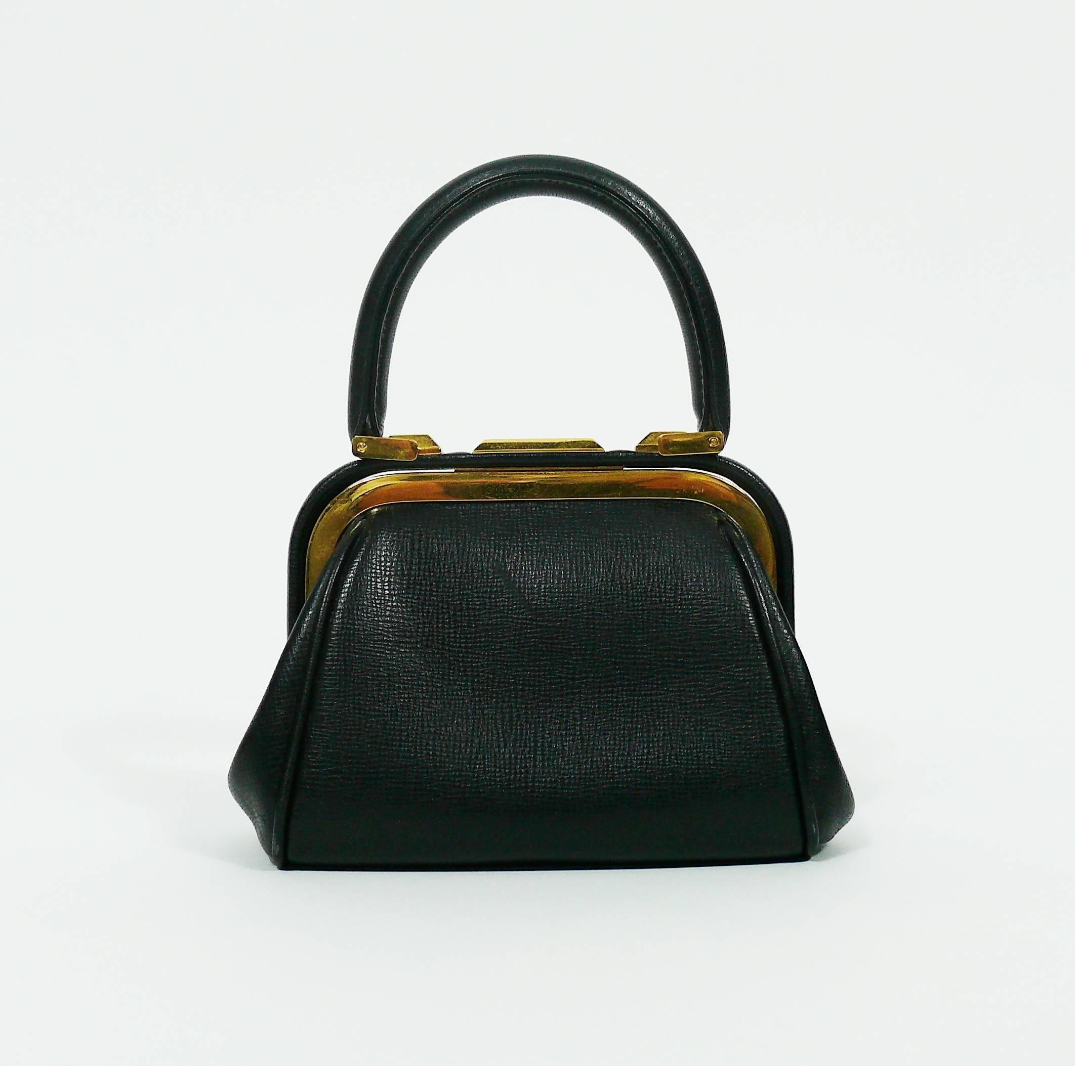Christian Dior Vintage Black Leather Micro Mini Doctor Style Fermoir Handbag In Good Condition In Nice, FR