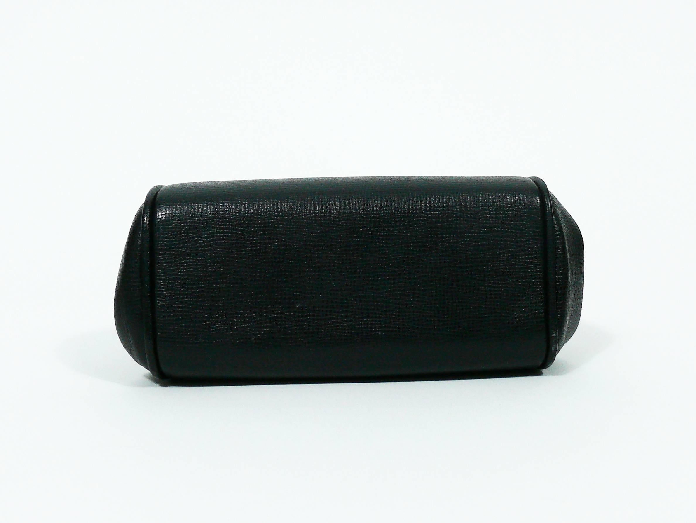 Christian Dior Vintage Black Leather Micro Mini Doctor Style Fermoir Handbag 1
