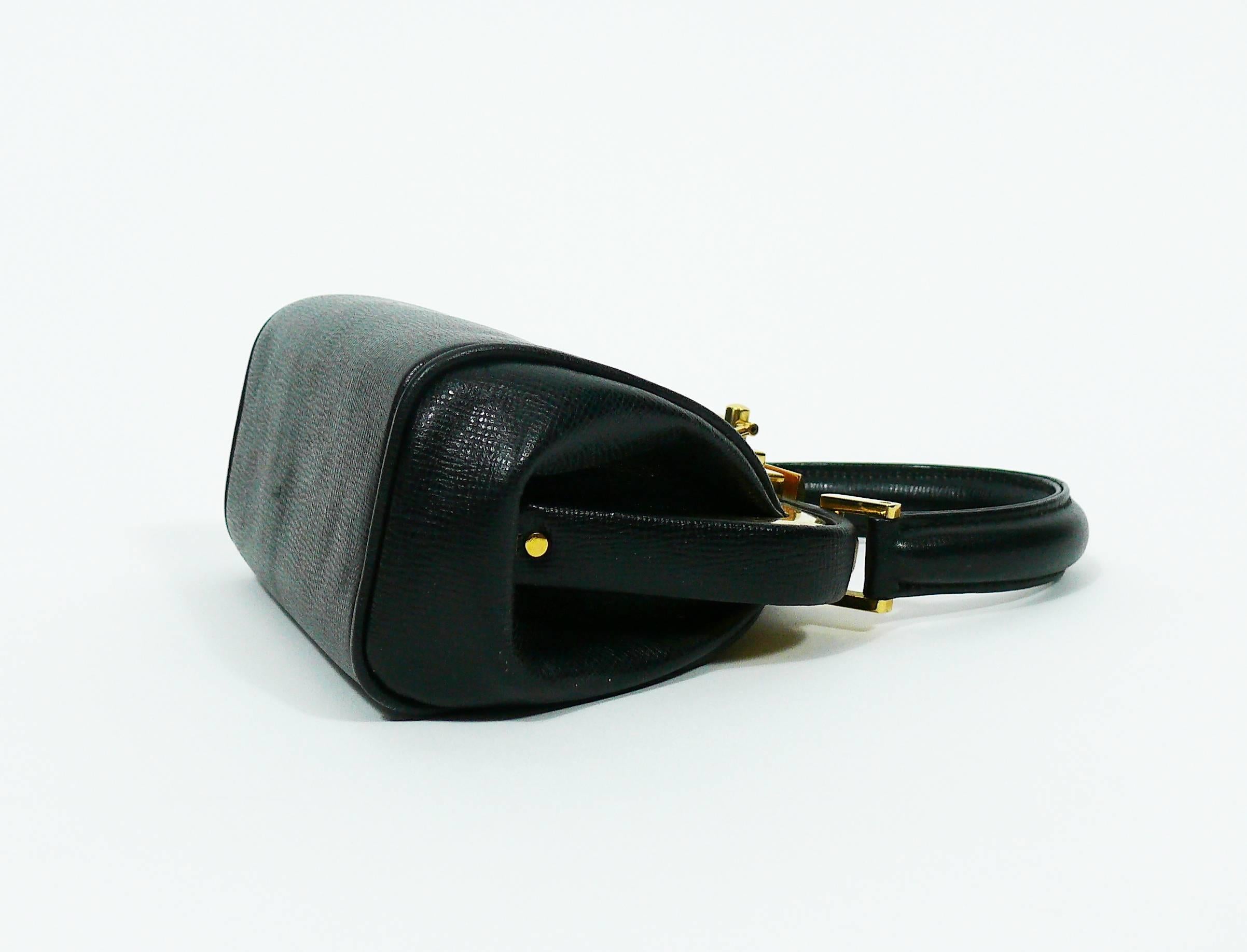 Christian Dior Vintage Black Leather Micro Mini Doctor Style Fermoir Handbag 2