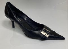 Christian Dior Vintage Black Leather Pump with Silver Dior Buckle-Size 37.5