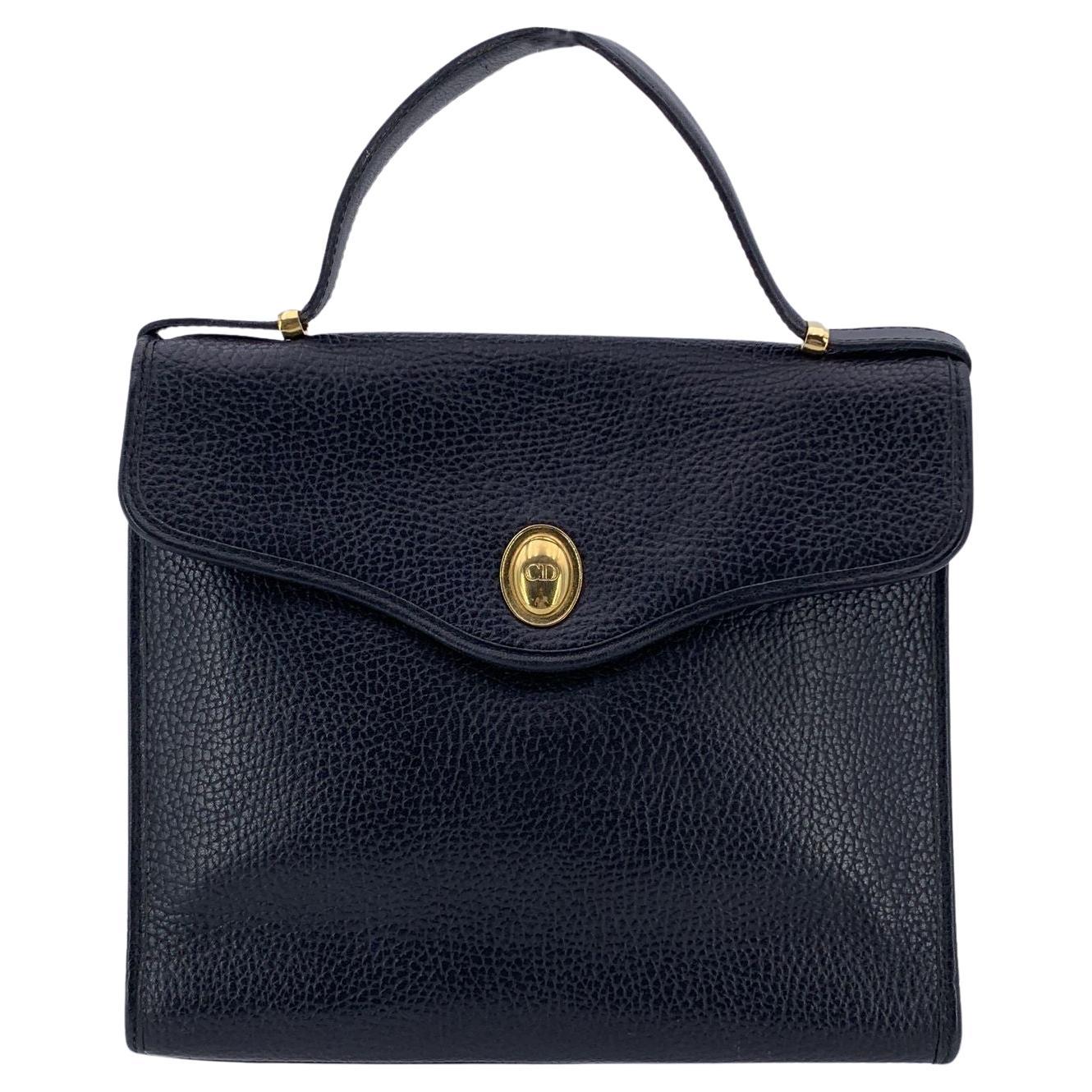 Christian Dior Vintage Black Leather Satchel Handbag Bag For Sale