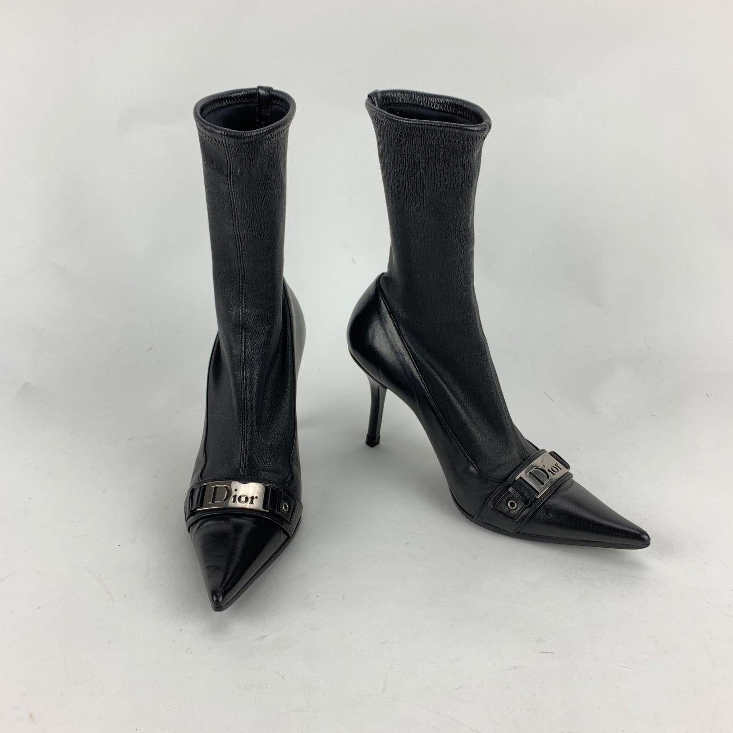 Women's Christian Dior Vintage Black Leather Sock Boots Size 38.5
