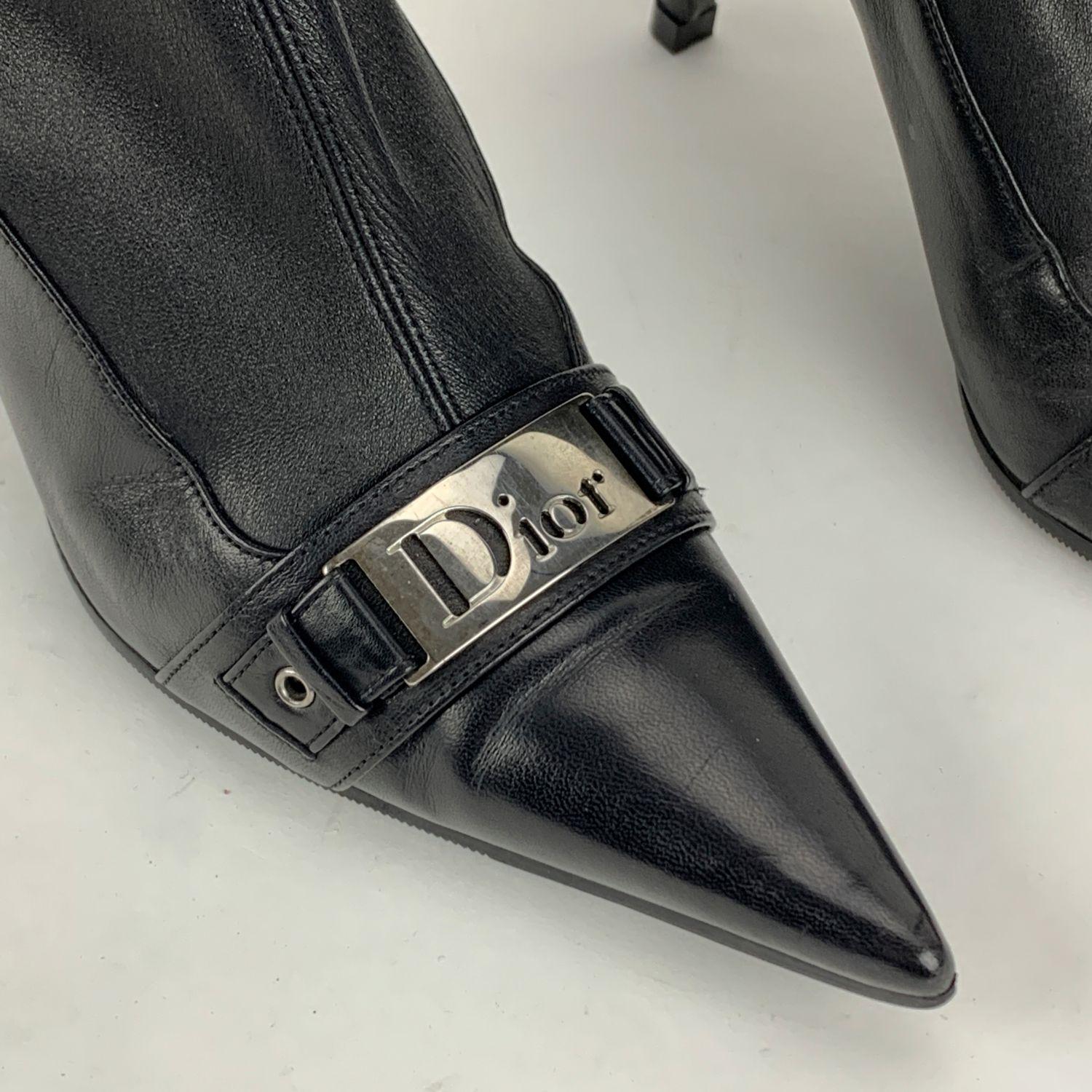 Christian Dior Vintage Black Leather Sock Boots Size 38.5 2