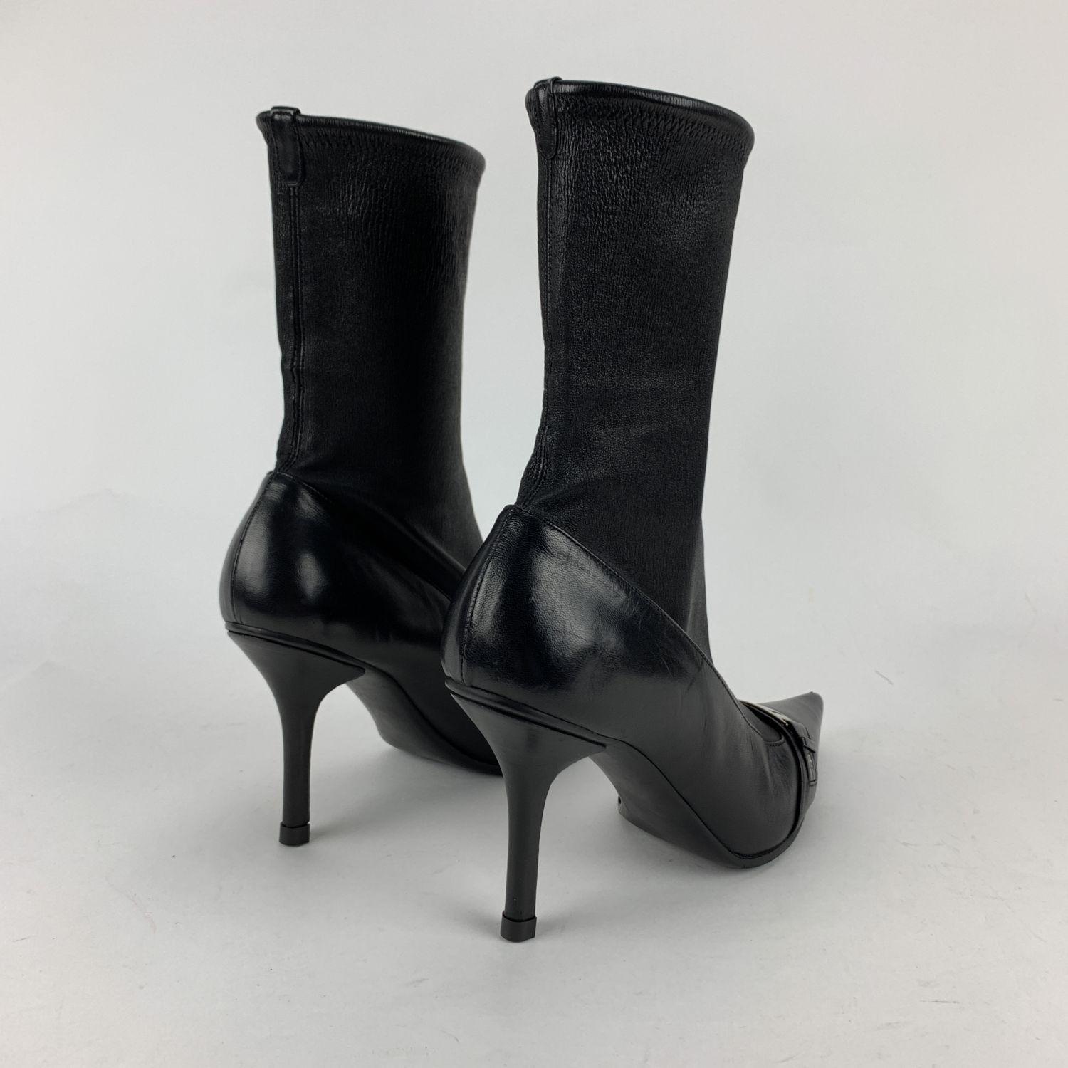 Christian Dior Vintage Black Leather Sock Boots Size 38.5 3