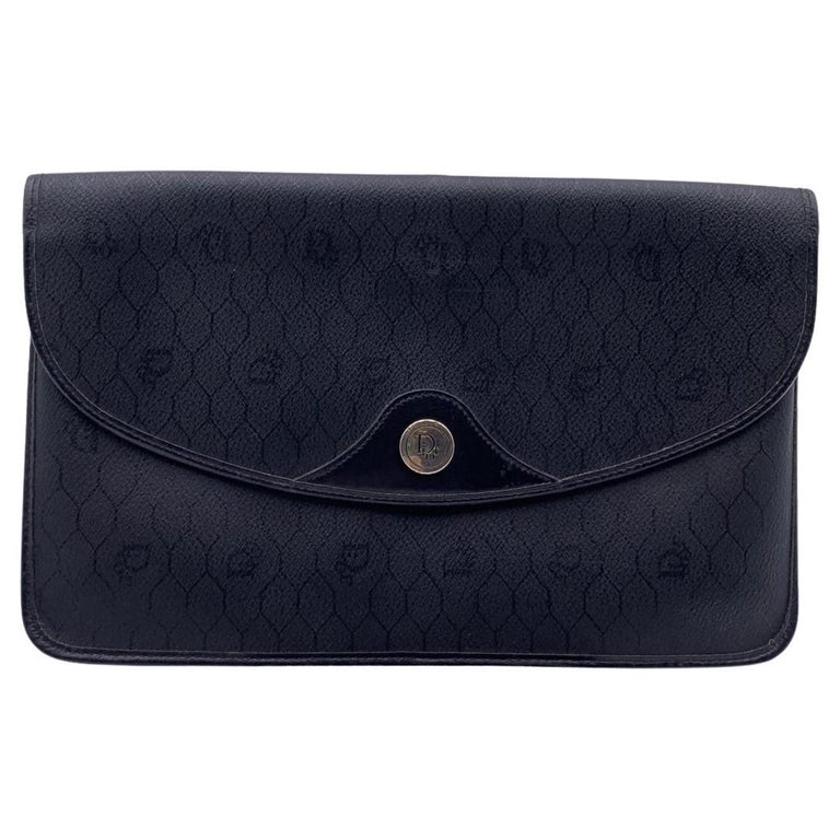 Christian Dior Vintage Black Logo Canvas Flat Flap Clutch Bag Purse For — free download