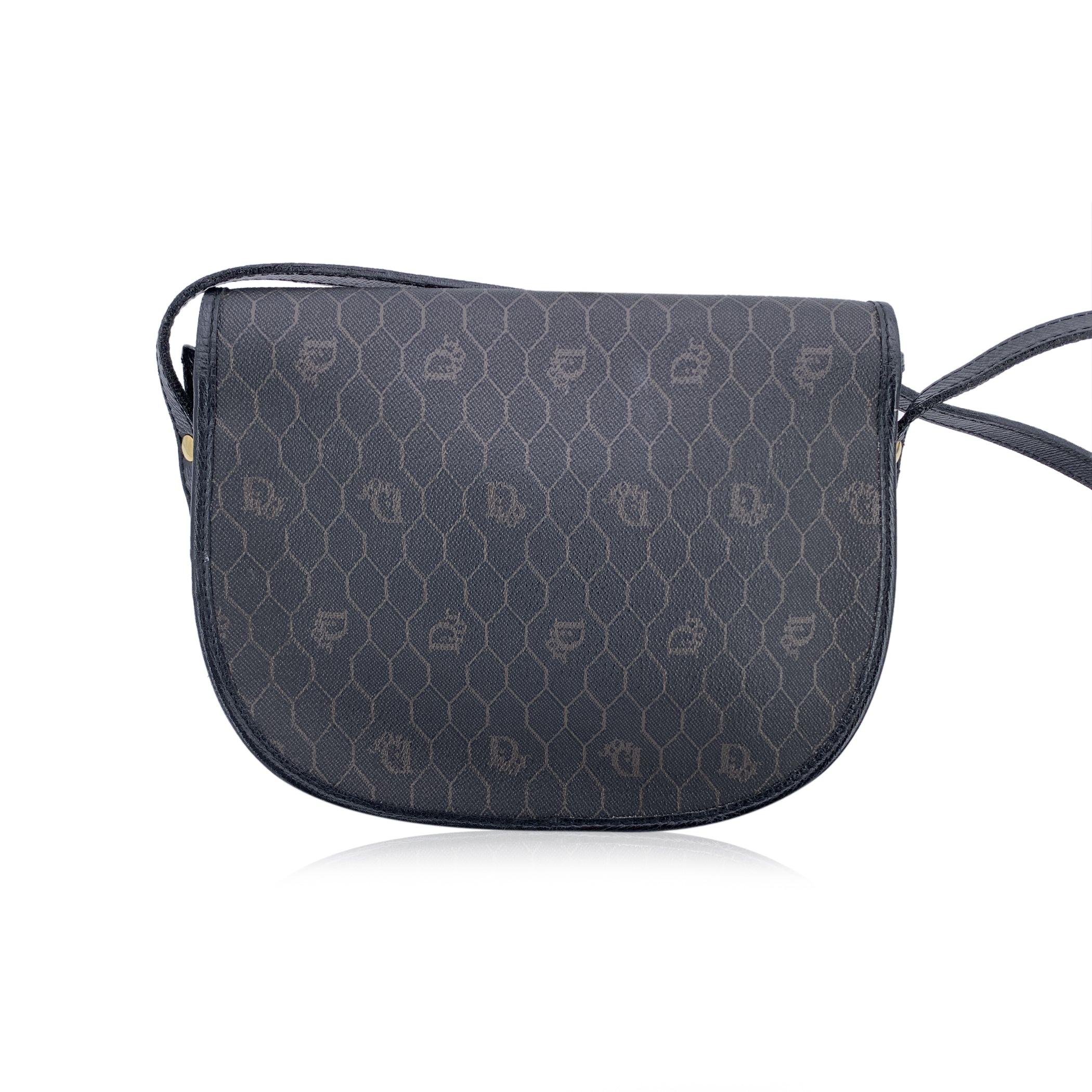 Christian Dior Vintage Black Logo Canvas Small Flap Shoulder Bag In Good Condition In Rome, Rome