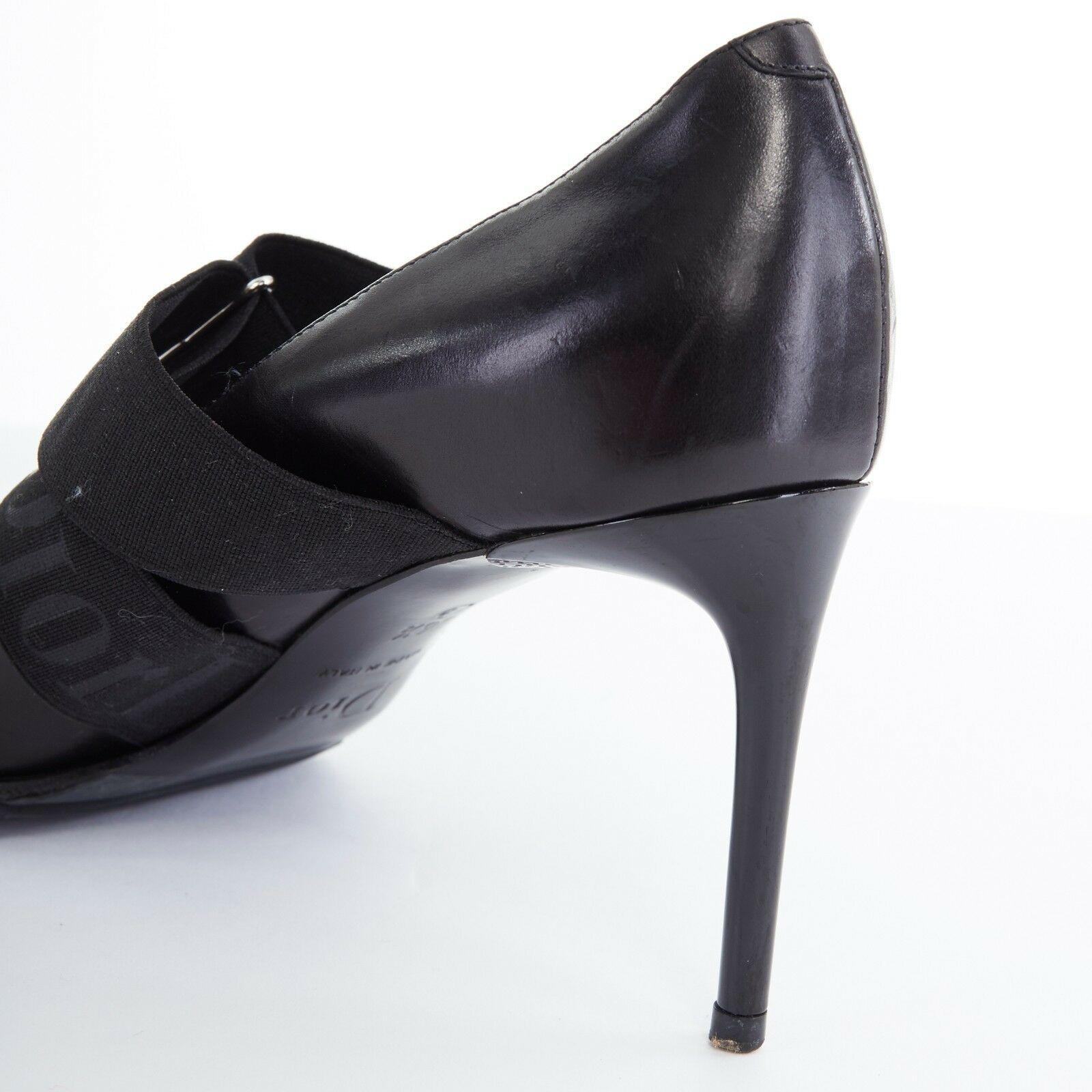 CHRISTIAN DIOR Vintage black logo elasticated strap point toe pumps EU36.5 US6.5 6