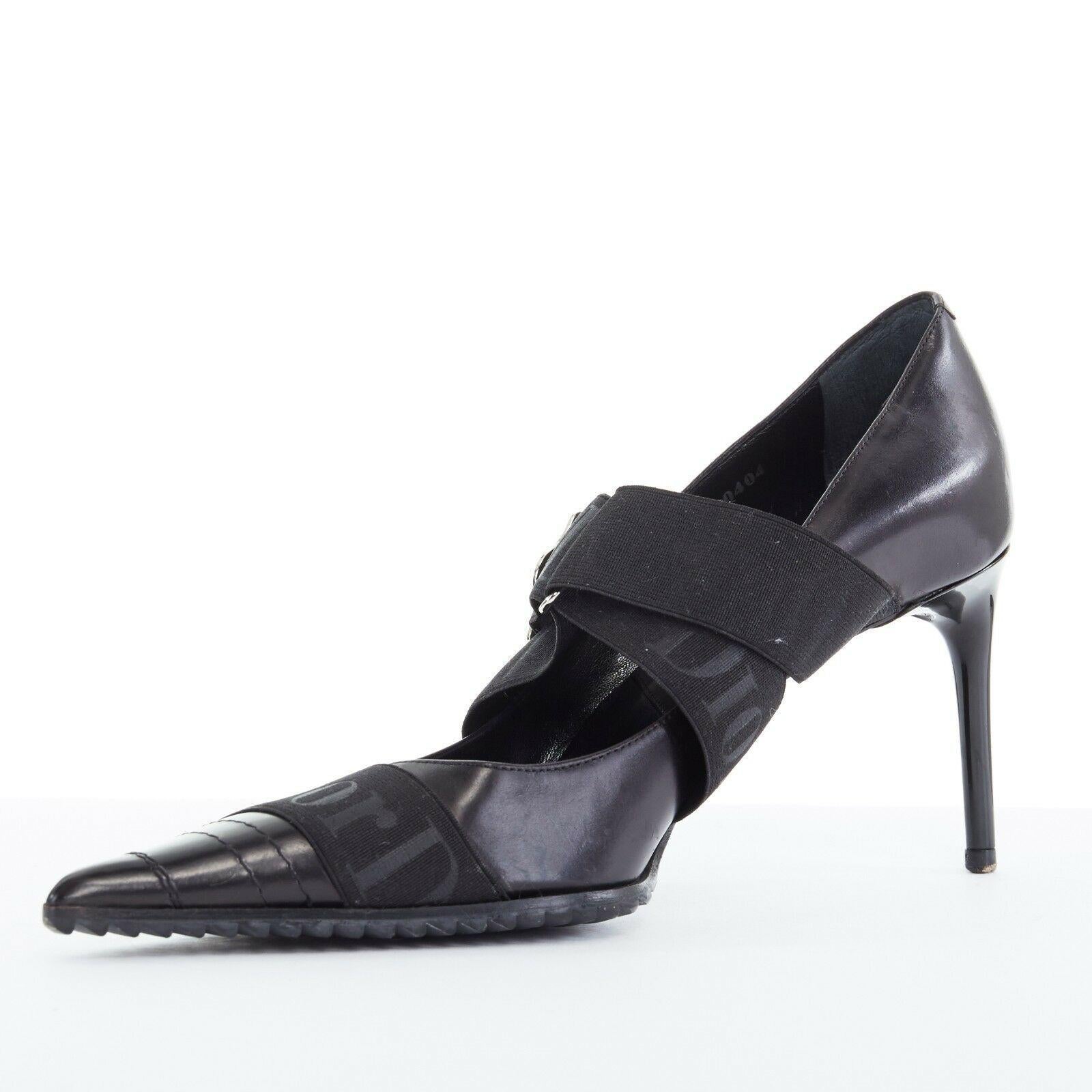 CHRISTIAN DIOR Vintage black logo elasticated strap point toe pumps EU36.5 US6.5 In Excellent Condition In Hong Kong, NT
