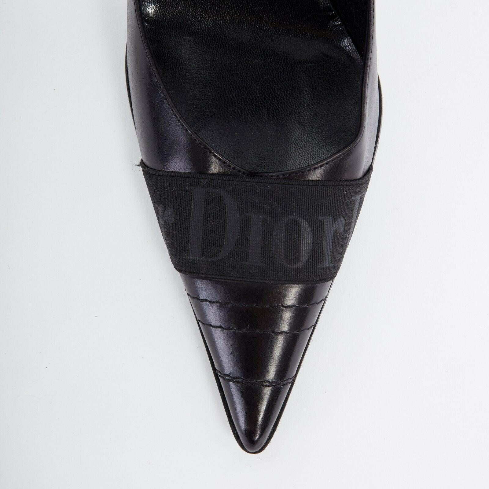 CHRISTIAN DIOR Vintage black logo elasticated strap point toe pumps EU36.5 US6.5 2