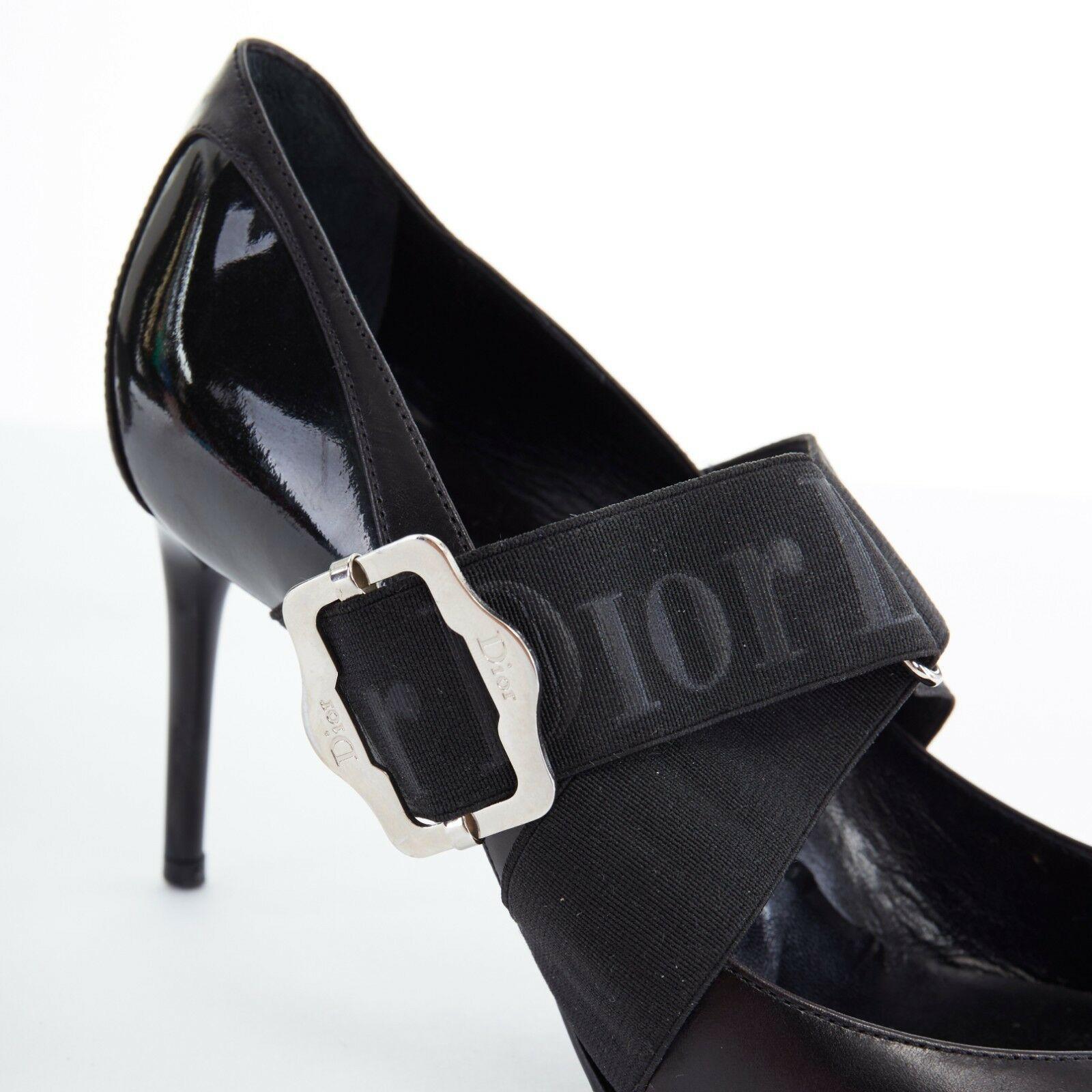 CHRISTIAN DIOR Vintage black logo elasticated strap point toe pumps EU36.5 US6.5 3