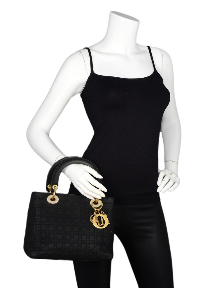 Christian Dior Vintage Black Nylon Cannage Quilted Medium Lady