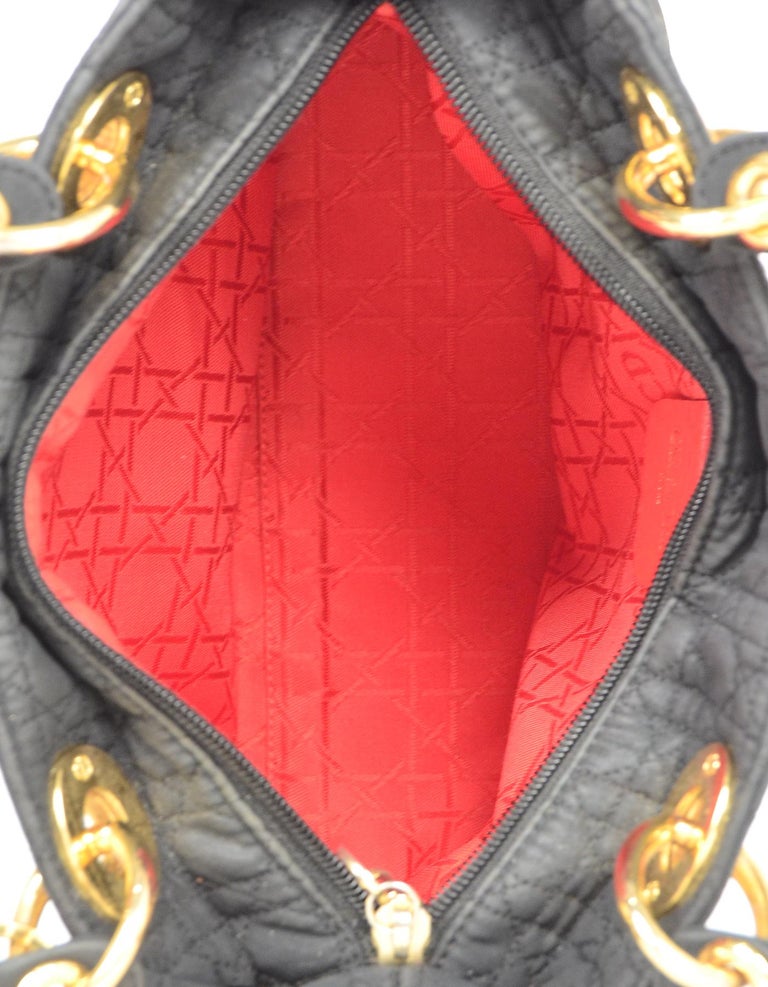 Christian Dior Vintage Black Nylon Cannage Quilted Medium Lady Dior Bag