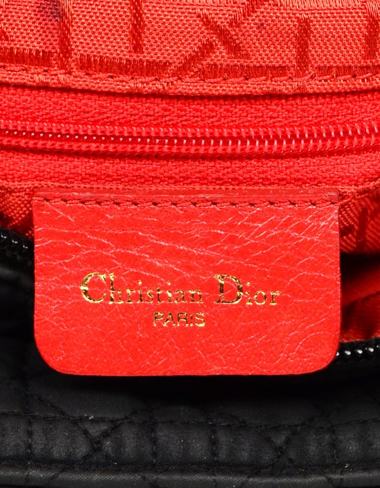 Christian Dior Vintage Black Nylon Cannage Quilted Medium Lady Dior Bag