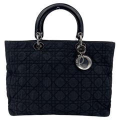 Christian Dior Vintage Black Nylon Lady Dior Tote Bag