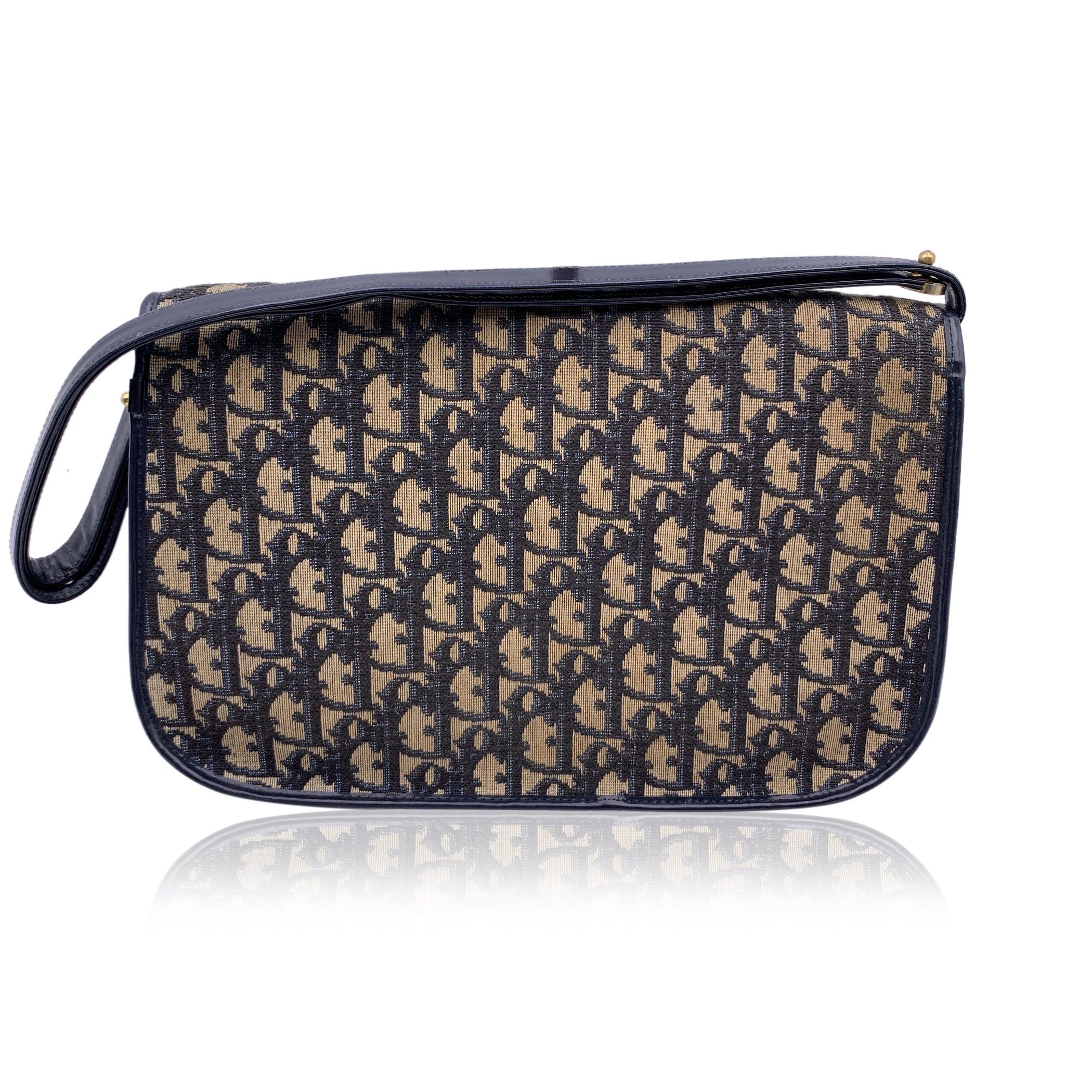Christian Dior Vintage Black Oblique Monogram Flap Shoulder Bag In Good Condition In Rome, Rome