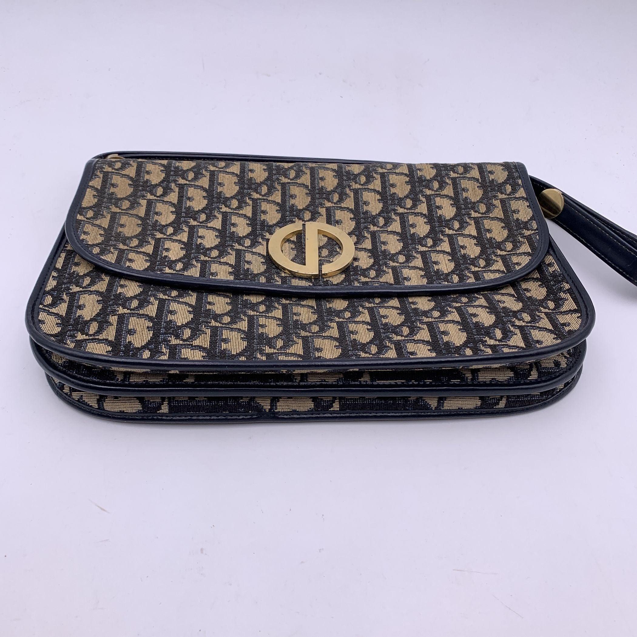 Women's Christian Dior Vintage Black Oblique Monogram Flap Shoulder Bag
