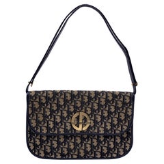 Christian Dior Vintage Black Oblique Monogram Flap Shoulder Bag