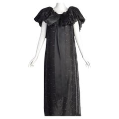 CHRISTIAN DIOR VINTAGE BLACK SILK GAZAR HINESTONE EMBELLISHED RUFFLE COLLAR Eve