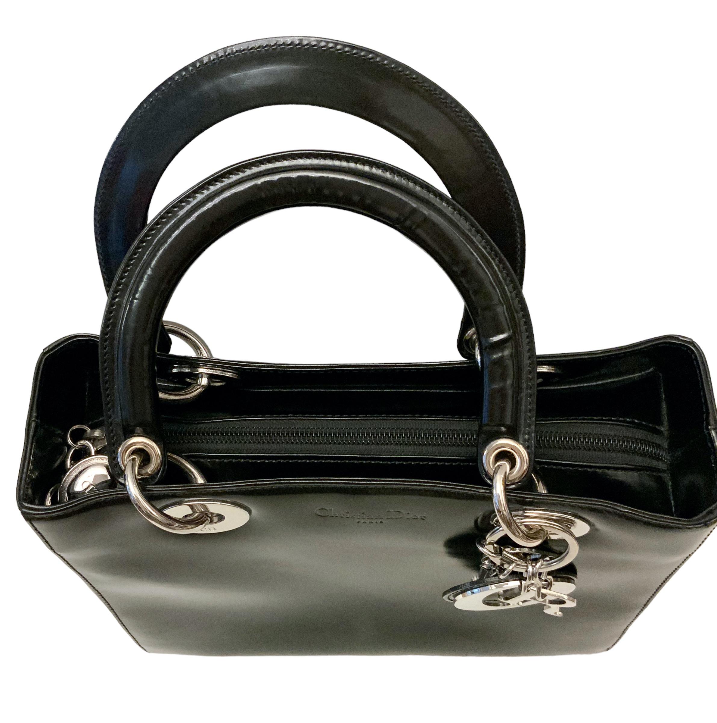 Christian Dior Vintage Black Spazzolato Leather Lady Dior Bag  4