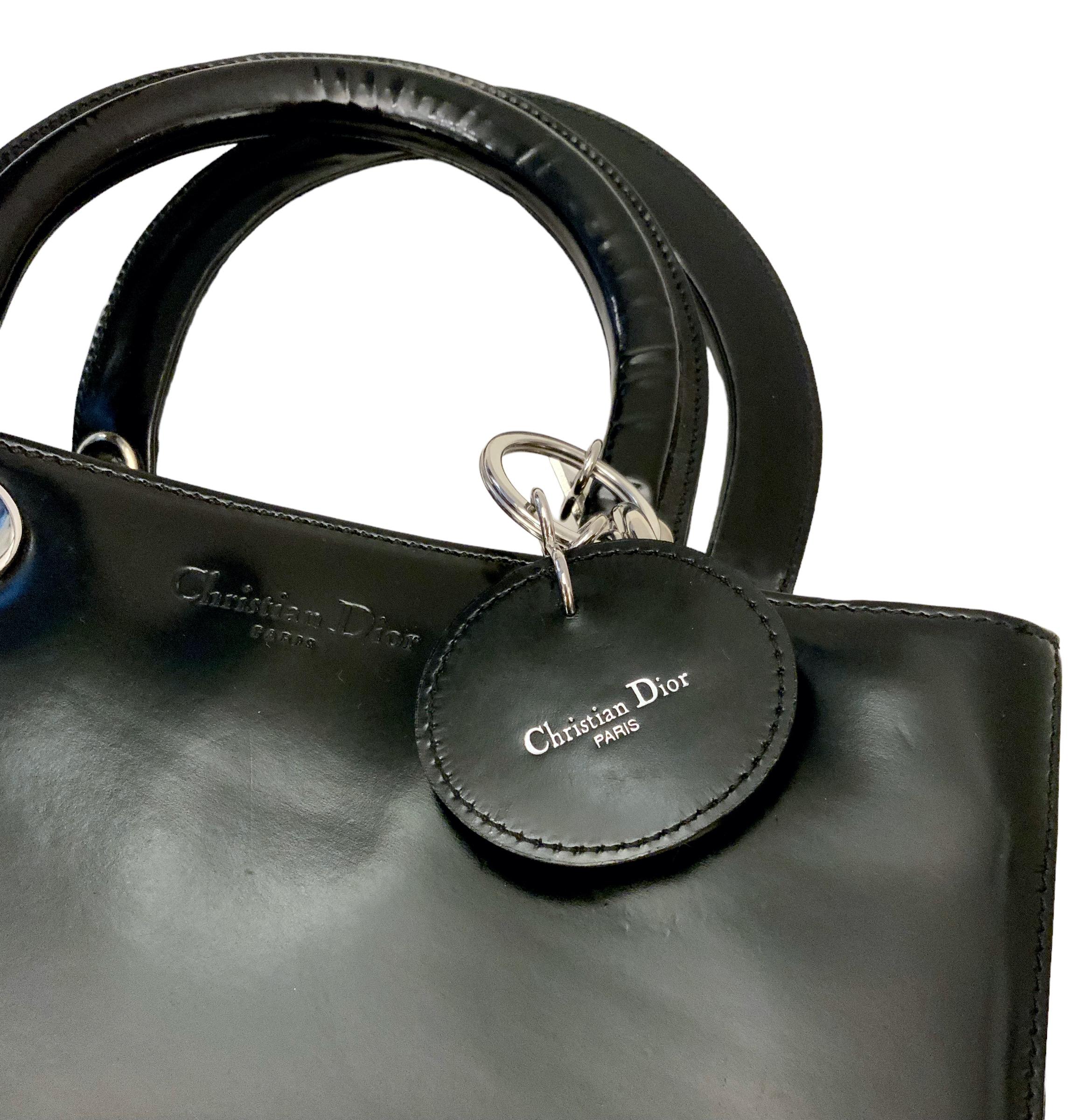 Christian Dior Vintage Black Spazzolato Leather Lady Dior Bag  5