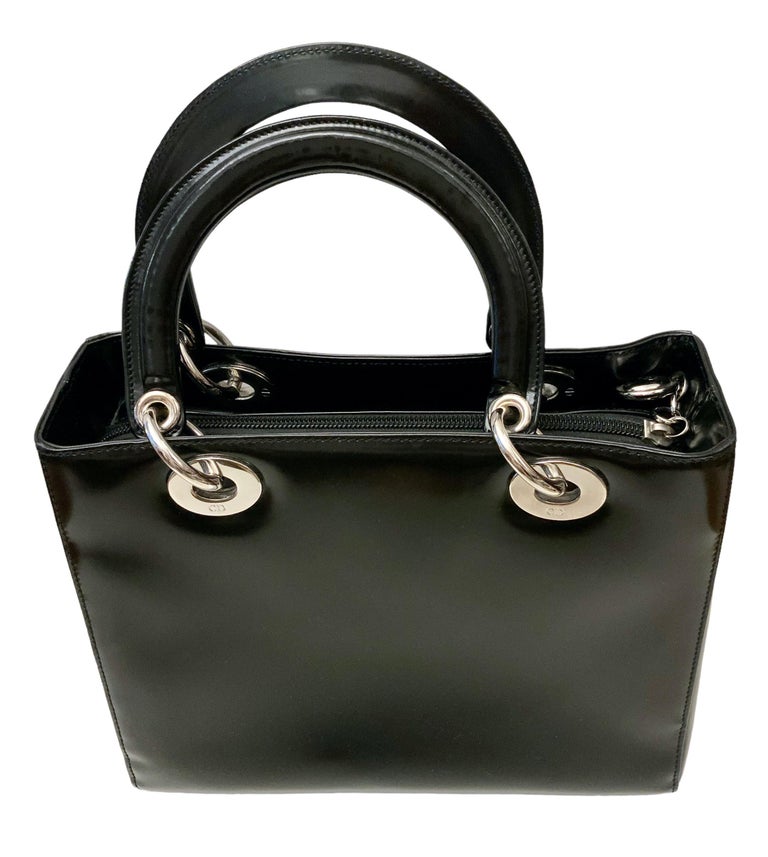 Christian Dior Vintage Black Spazzolato Leather Lady Dior Bag  In Good Condition In Geneva, CH