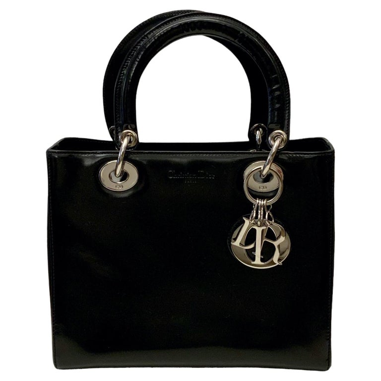 Christian Dior Vintage Black Spazzolato Leather Lady Dior Bag 