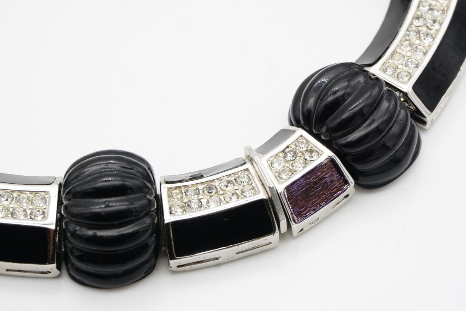 Christian Dior Vintage Black Wide Hinge Link Crystal Carved Scalloped Melon Set in vendita 9