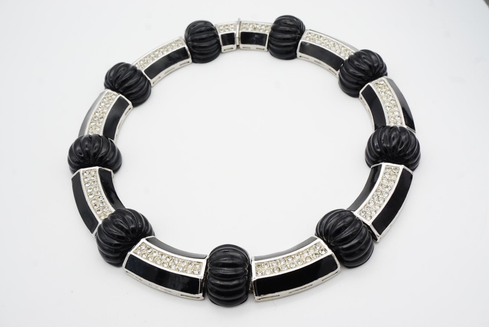 Christian Dior Vintage Black Wide Hinge Link Crystal Carved Scalloped Melon Set in vendita 11