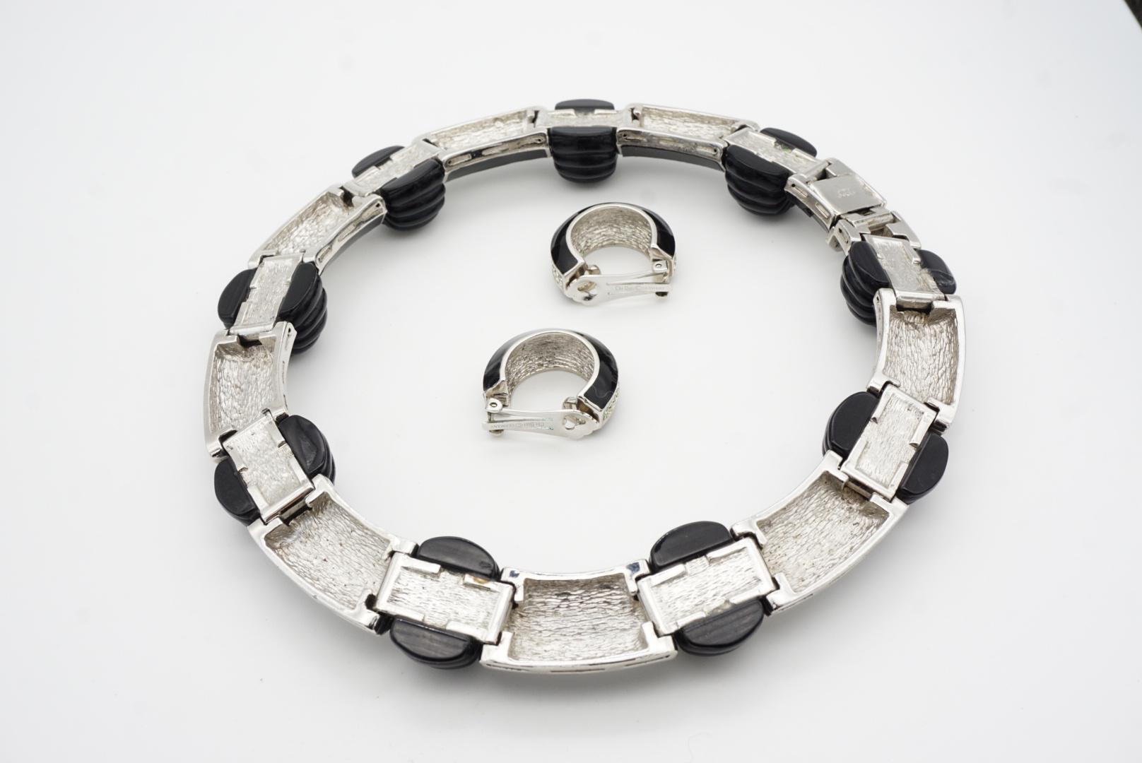 Christian Dior Vintage Black Wide Hinge Link Crystal Carved Scalloped Melon Set in vendita 13