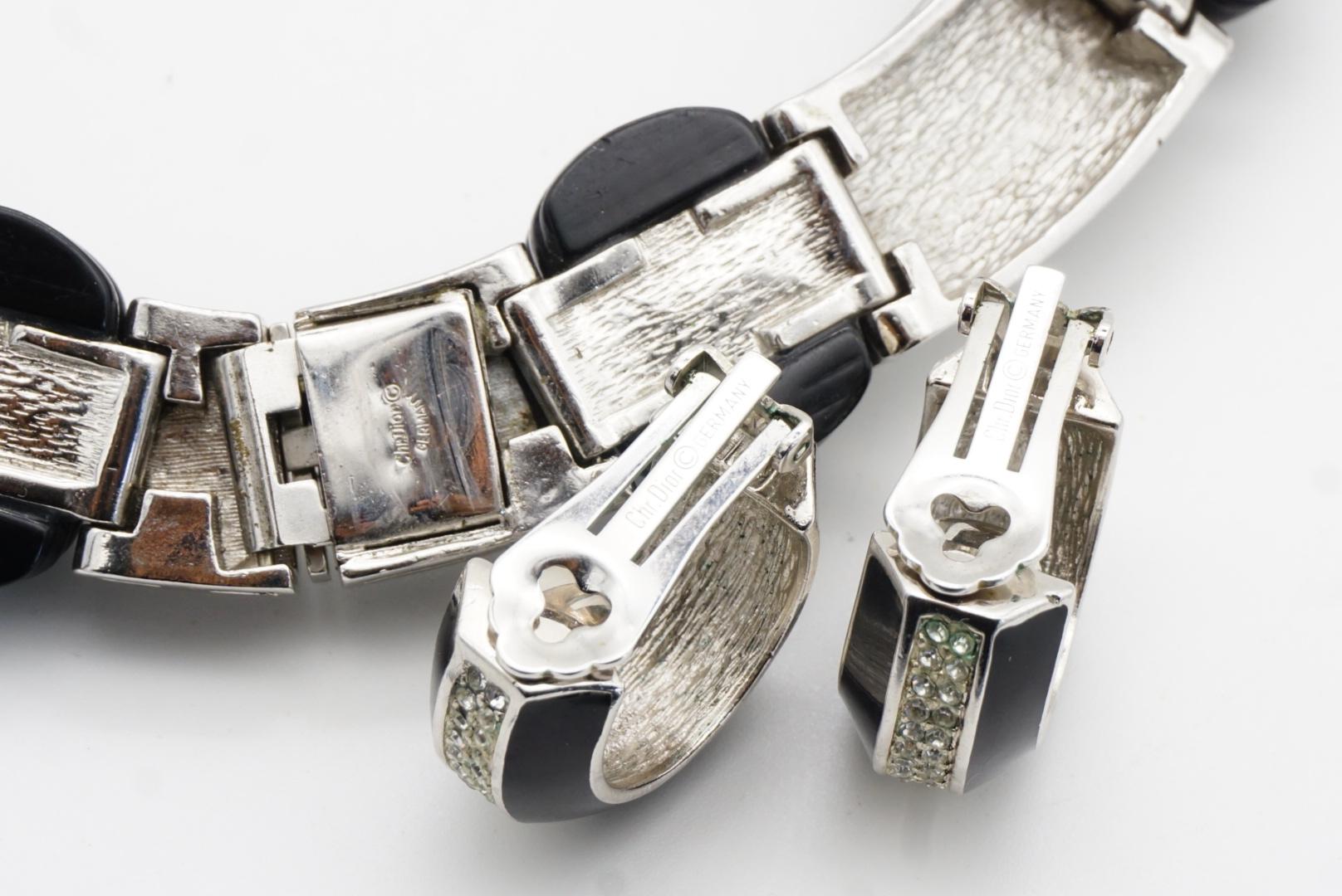 Christian Dior Vintage Black Wide Hinge Link Crystal Carved Scalloped Melon Set in vendita 14