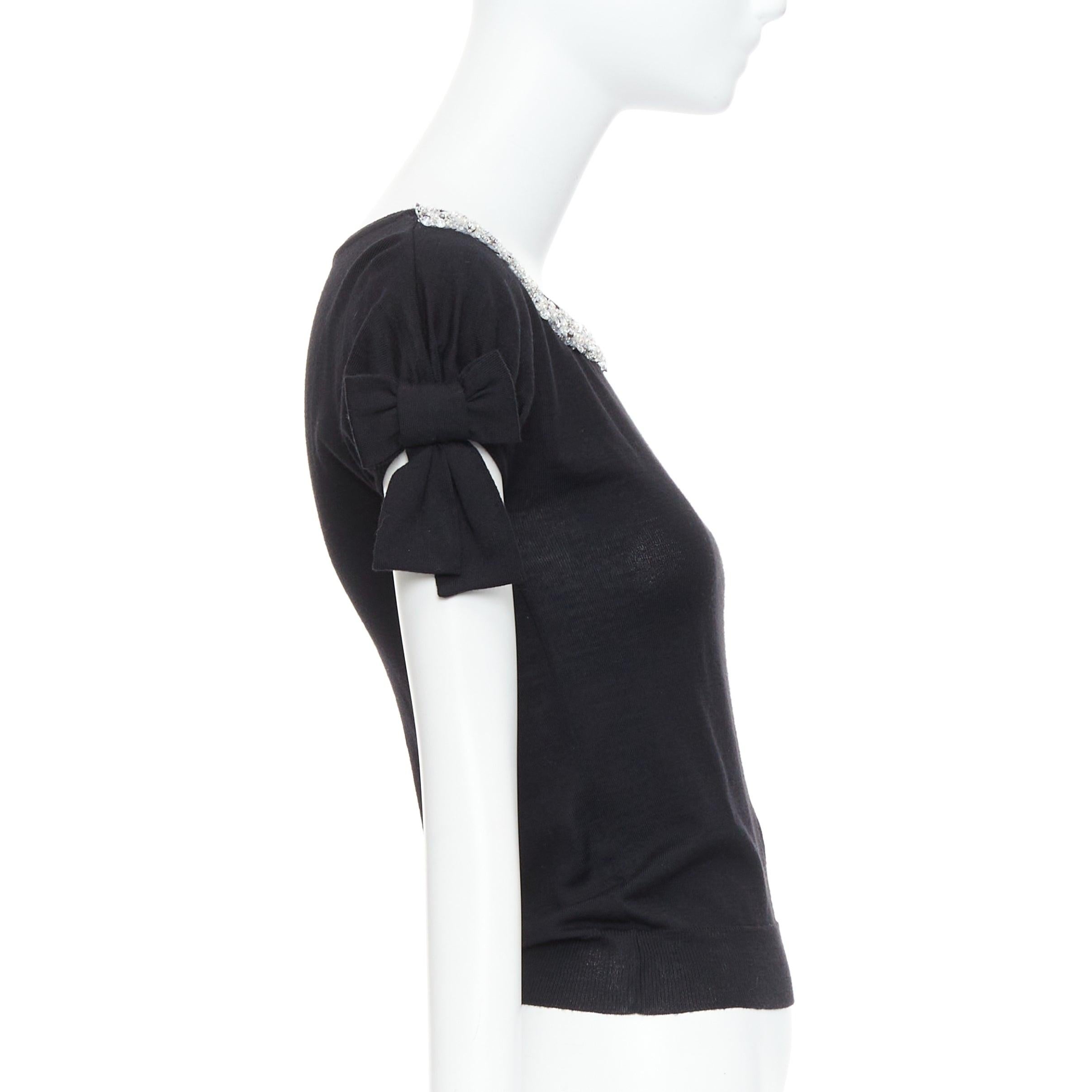 CHRISTIAN DIOR Vintage black wool glass embellished collar sweater FR34 XS In Excellent Condition For Sale In Hong Kong, NT