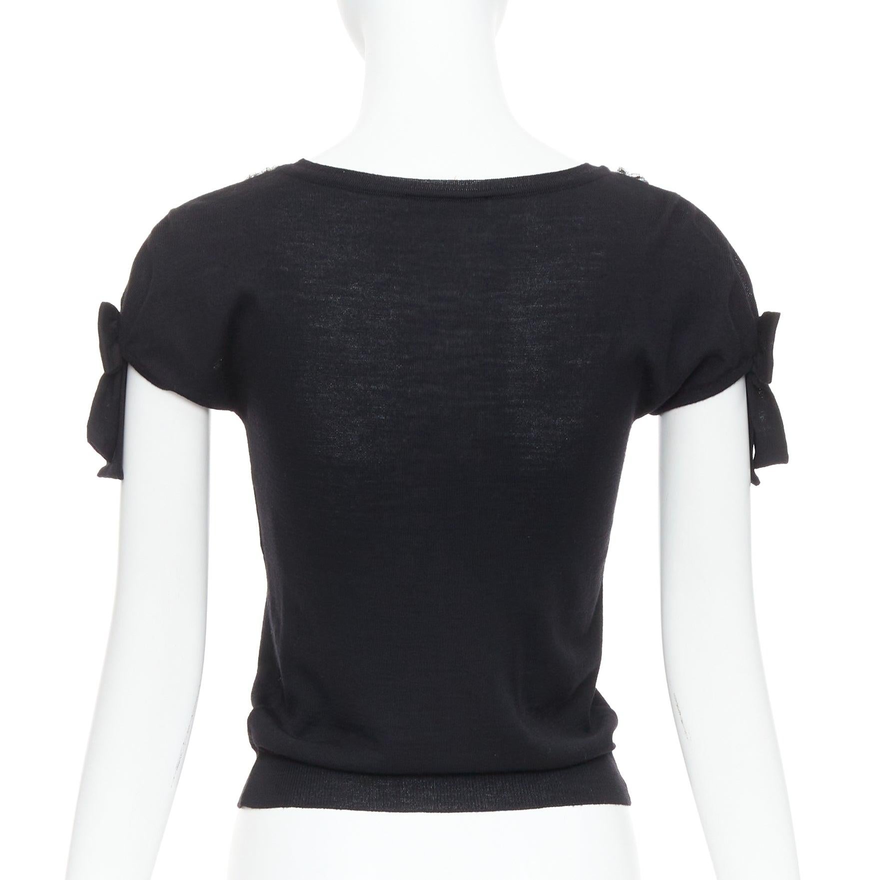 Women's CHRISTIAN DIOR Vintage black wool glass embellished collar sweater FR34 XS For Sale