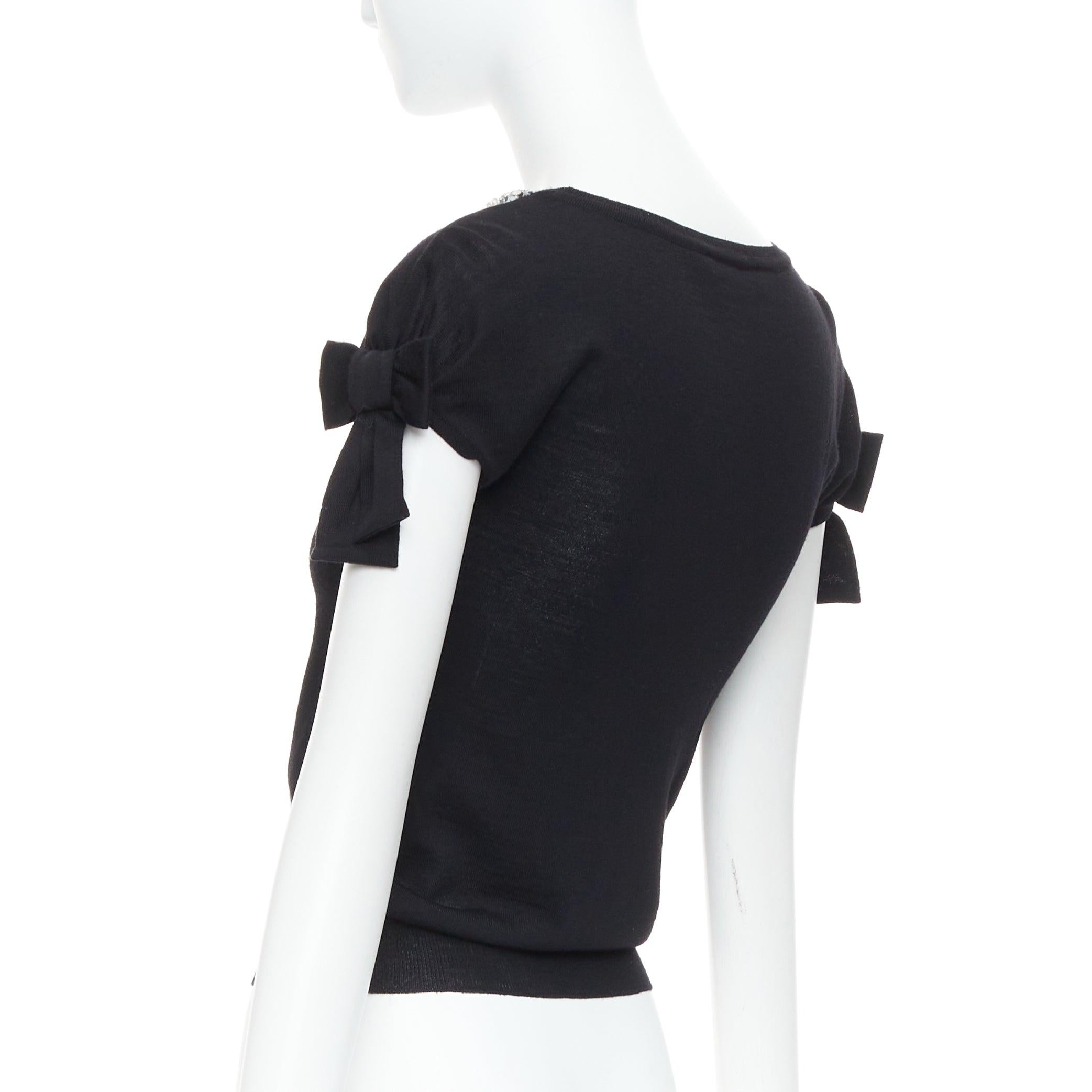 CHRISTIAN DIOR Vintage black wool glass embellished collar sweater FR34 XS For Sale 1