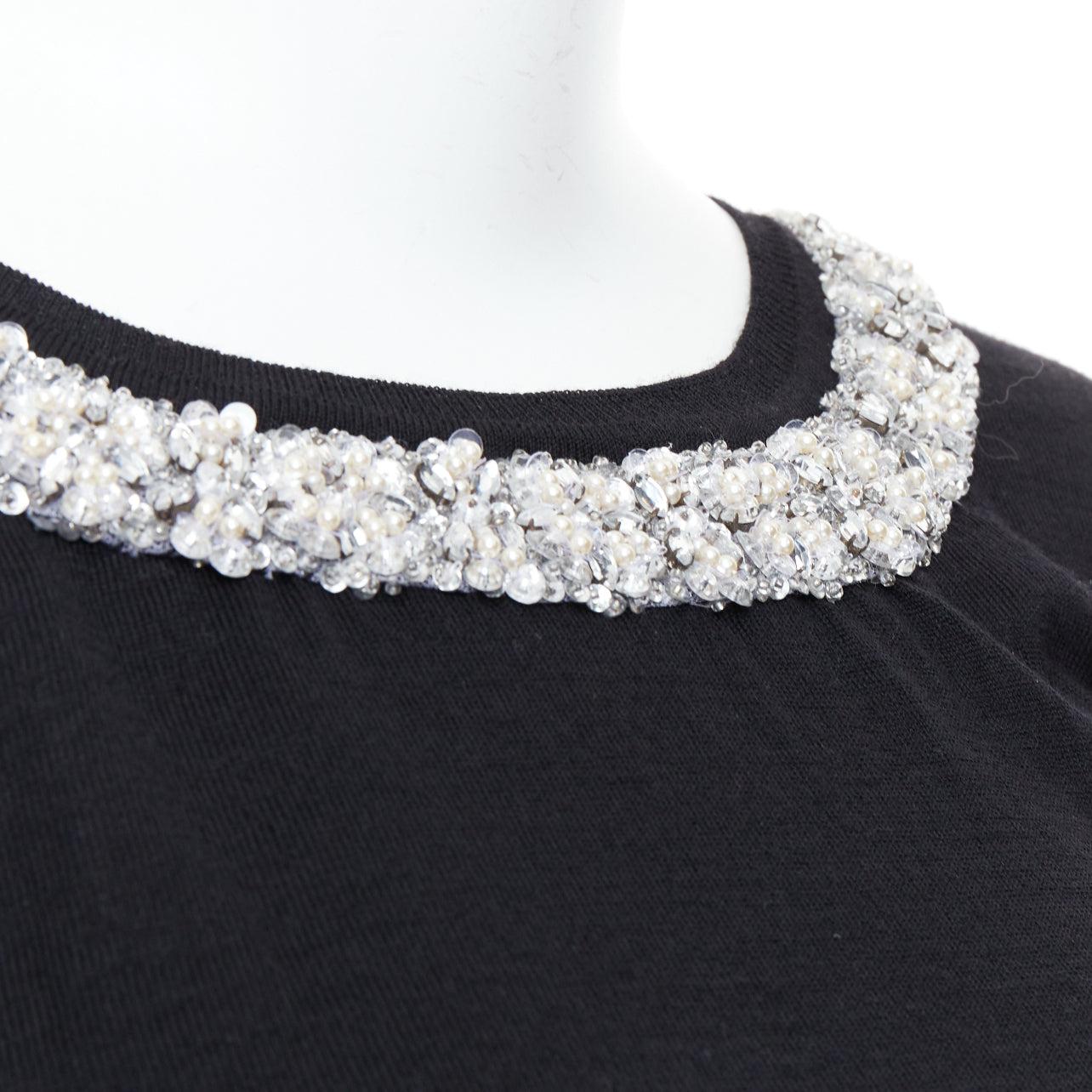 CHRISTIAN DIOR Vintage black wool glass embellished collar sweater FR34 XS For Sale 2