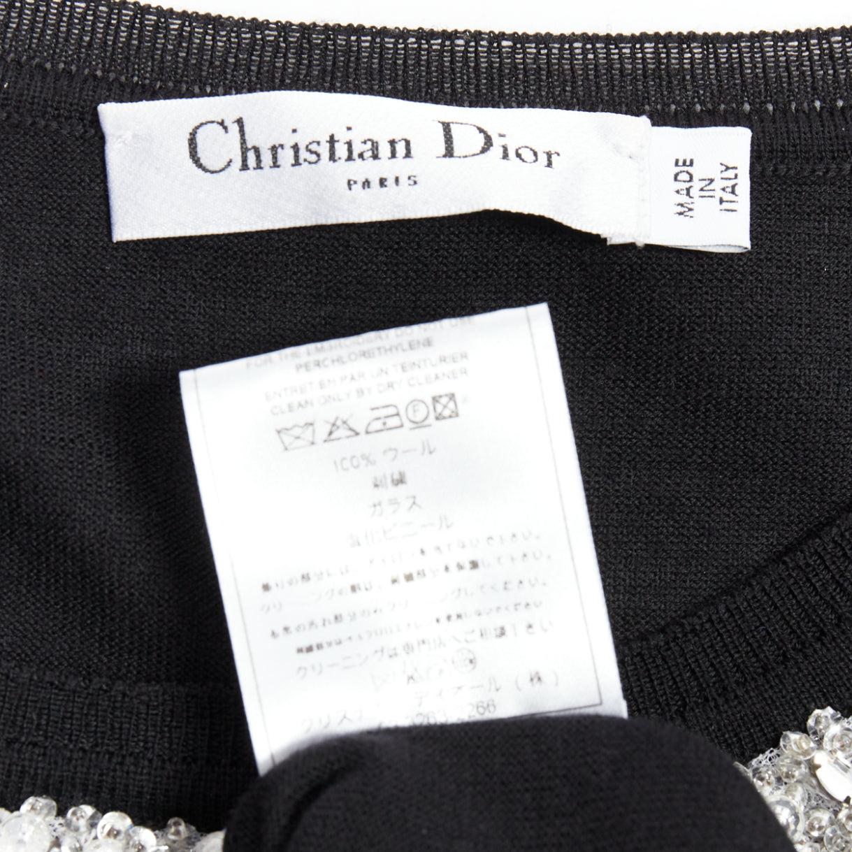 CHRISTIAN DIOR Vintage black wool glass embellished collar sweater FR34 XS For Sale 3