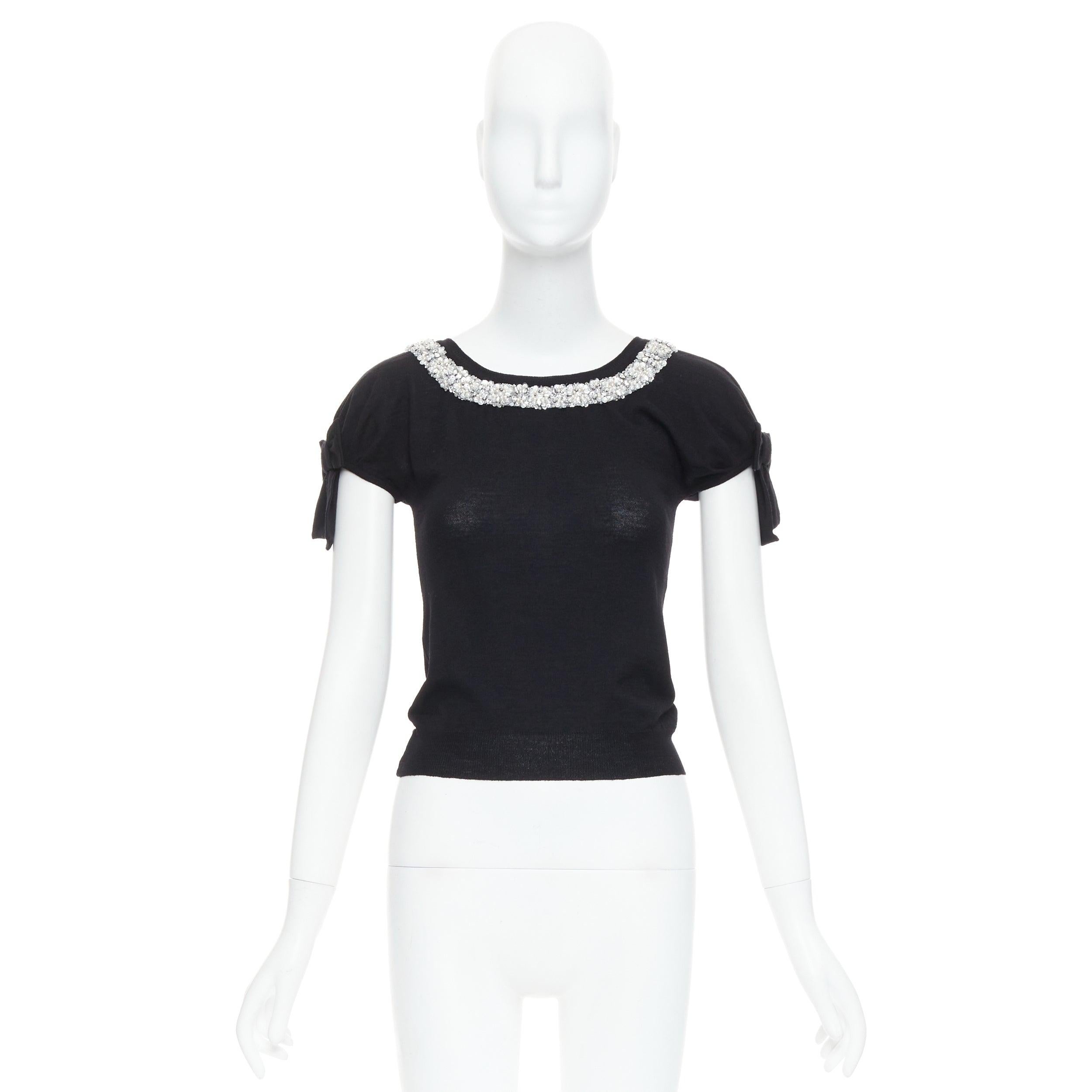 CHRISTIAN DIOR Vintage black wool glass embellished collar sweater FR34 XS For Sale 4