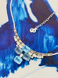 Christian Dior Vintage Blue Aqua Cross Rectangle Openwork Row Necklace