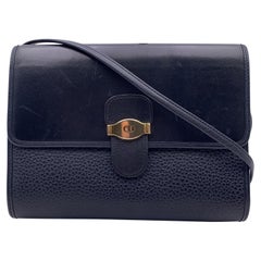 Christian Dior Vintage Blue Leather Gold Logo Shoulder Crossbody Bag