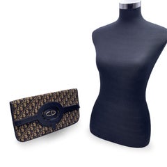 Christian Dior Vintage Blue Logo Canvas Foldable Tote Clutch Bag
