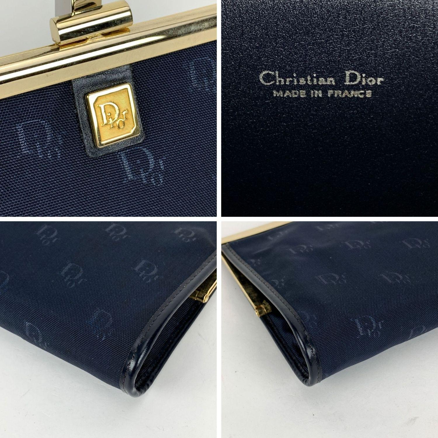 Christian Dior Vintage Blue Logo Canvas Small Clutch Bag Purse In Good Condition In Rome, Rome