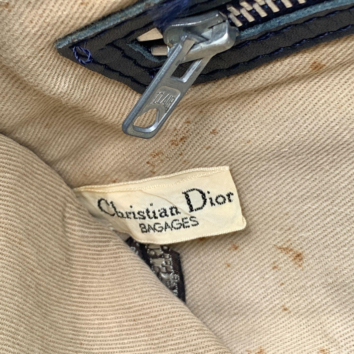Christian Dior Vintage Blue Logo Monogram Oblique Canvas Satchel Bag 1