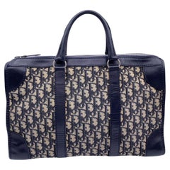 Christian Dior Retro Blue Logo Monogram Oblique Canvas Satchel Bag