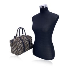 Christian Dior Vintage Blue Logo Oblique Canvas Boston Bag