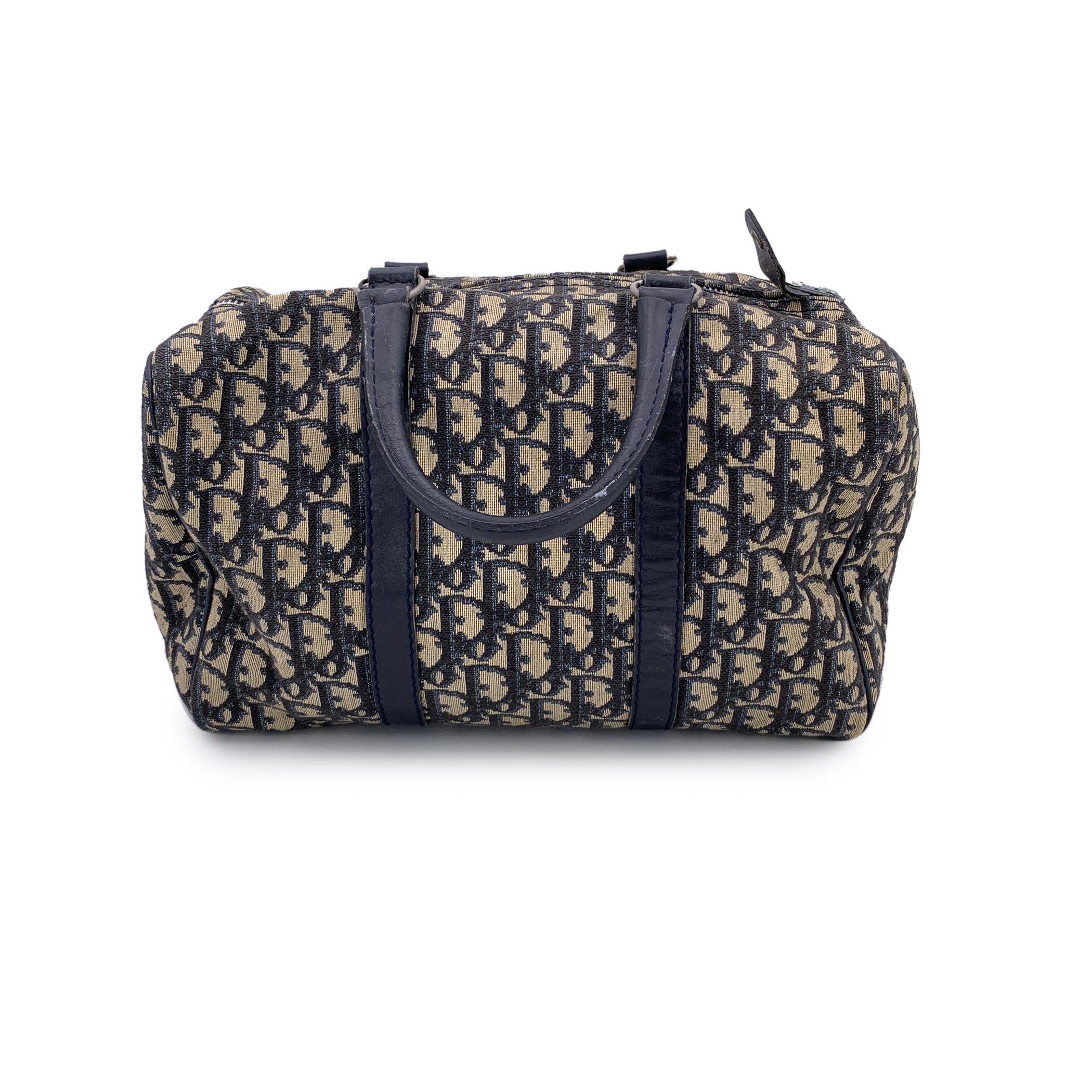 Black Christian Dior Vintage Blue Logo Oblique Canvas Boston Bag For Sale