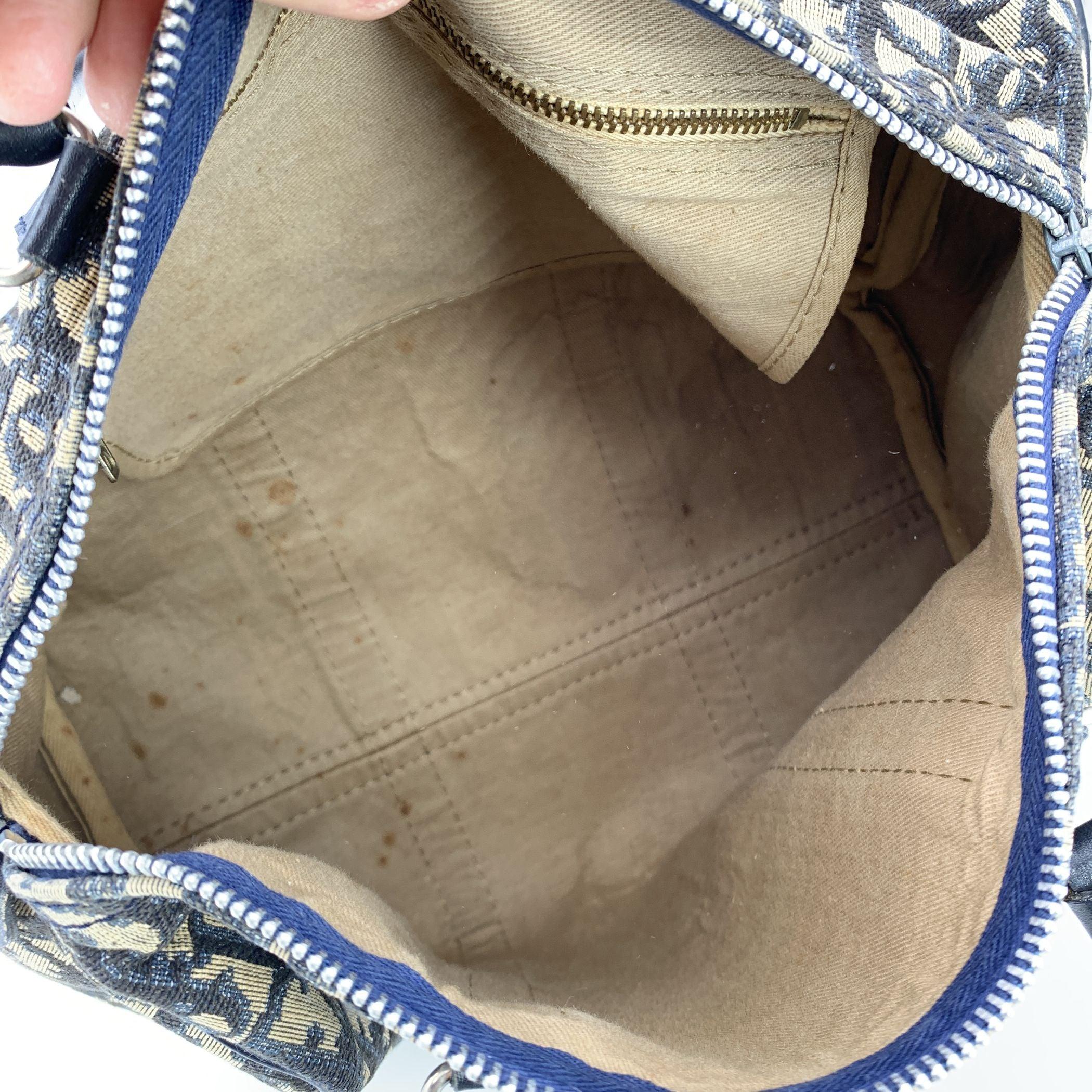 Christian Dior Vintage Blue Logo Oblique Canvas Boston Bag In Good Condition For Sale In Rome, Rome