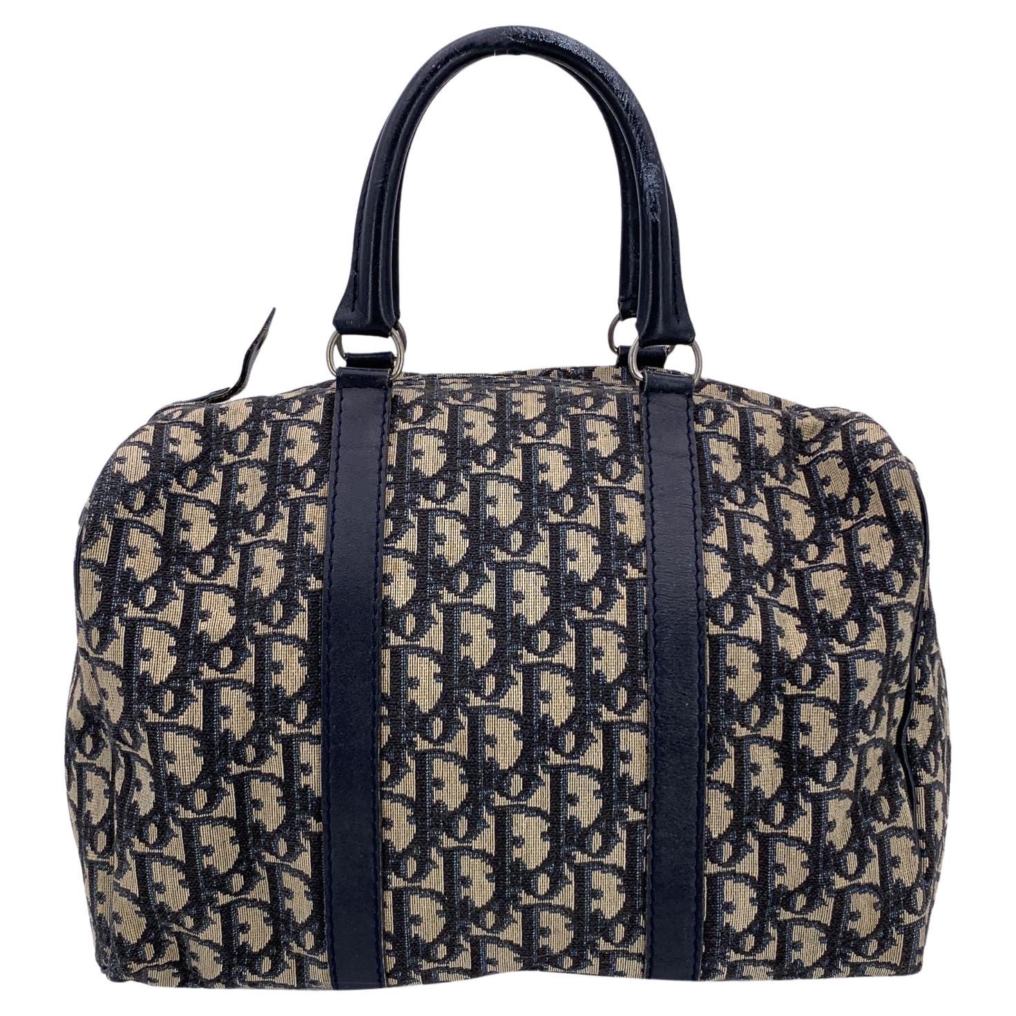 Christian Dior Vintage Blue Logo Oblique Canvas Boston Bag For Sale