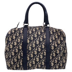 Christian Dior Vintage Blue Logo Oblique Canvas Boston Bag