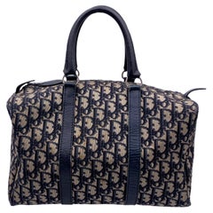 Christian Dior Vintage Blue Logo Oblique Canvas Boston Bag