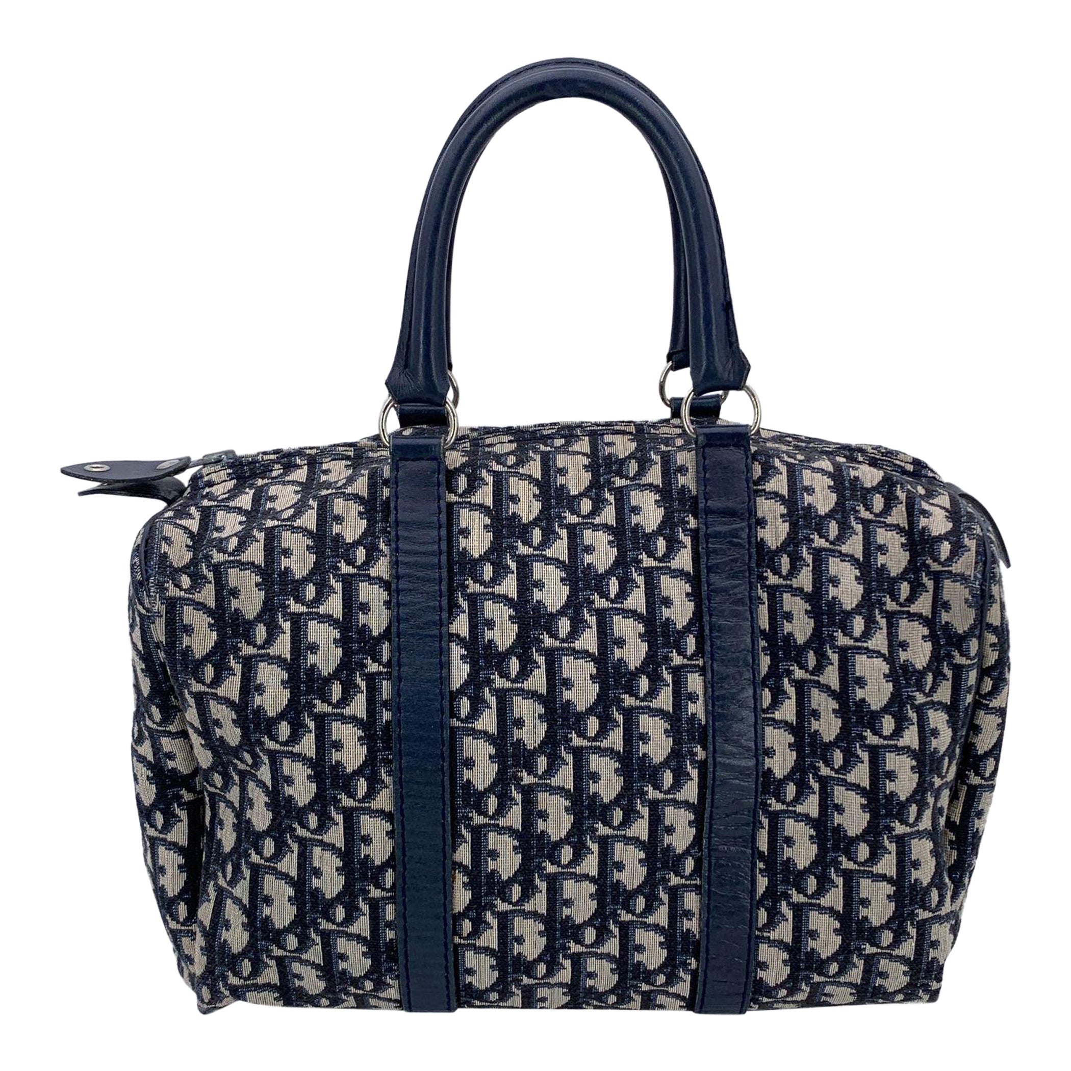 Christian Dior Vintage Blue Logo Oblique Canvas Boston Bag