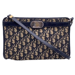 Christian Dior Vintage Blue Logo Oblique Canvas Shoulder Bag